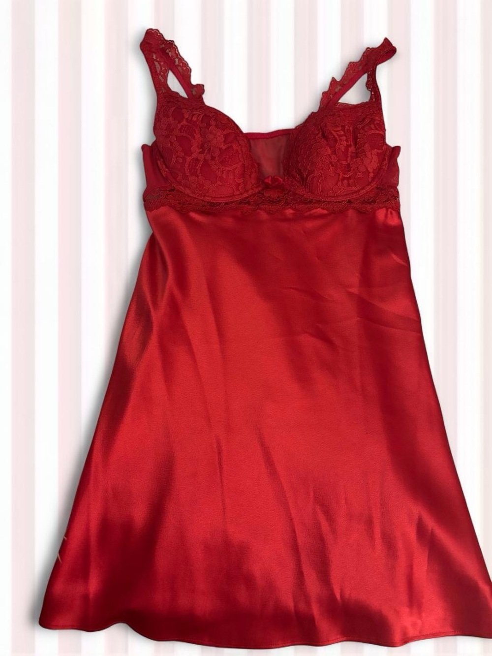 Late 80s Victoria's Secret Red Satin Lace Chemise dress